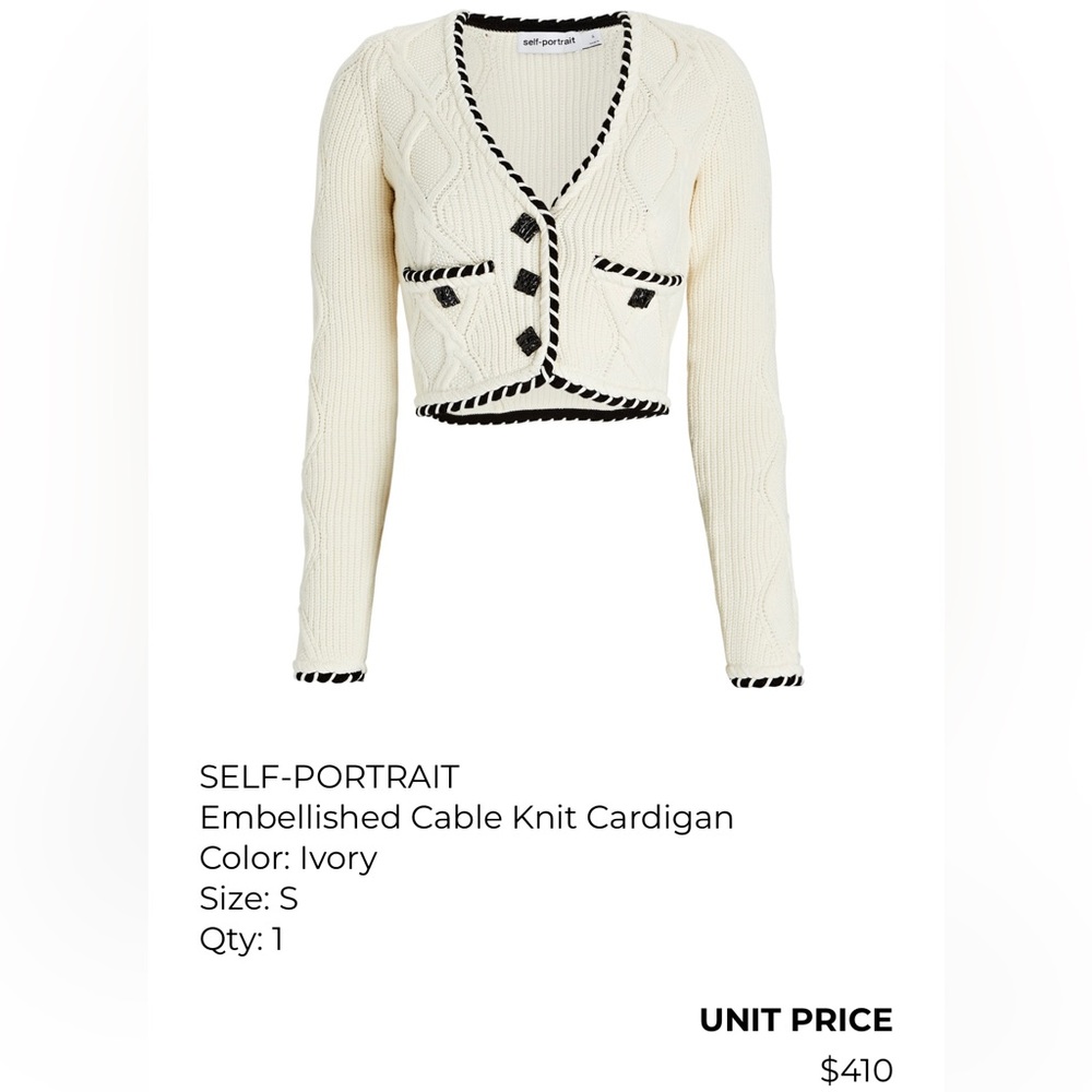 Self-Portrait Embellished Cable Knit Cardigan